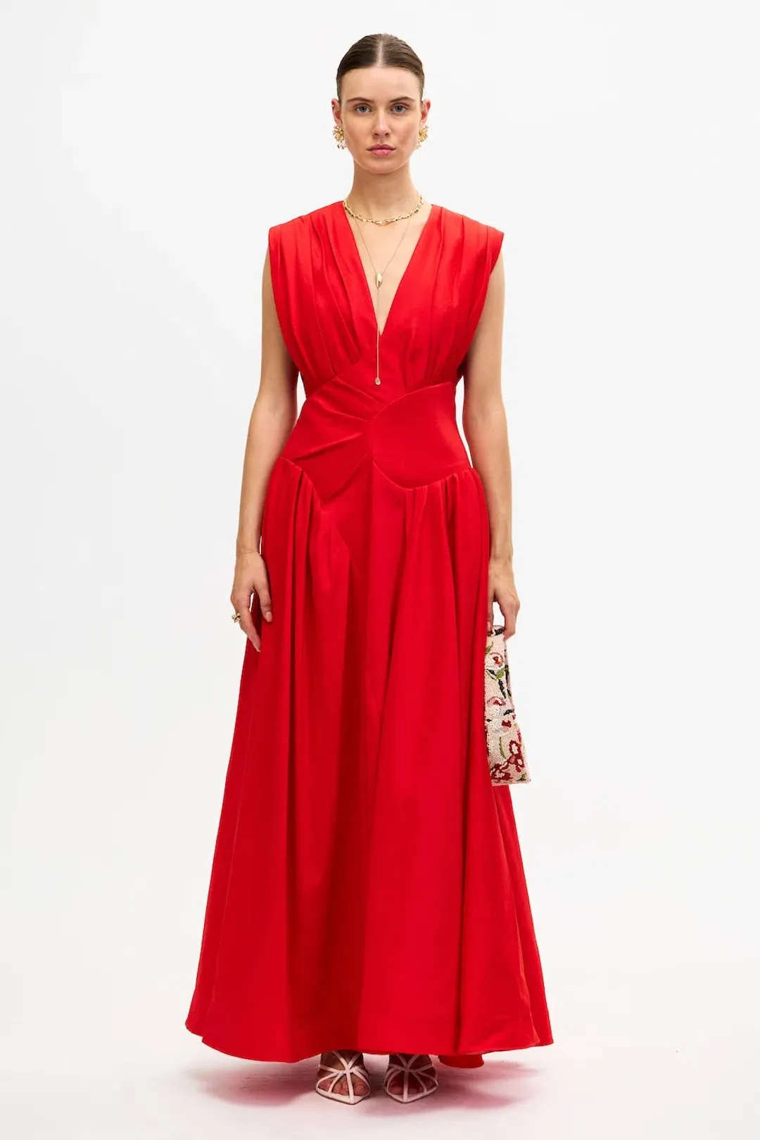 Acler Innoxhill V Neck Maxi Dress in Cherry Red for rent on The Volte - main image