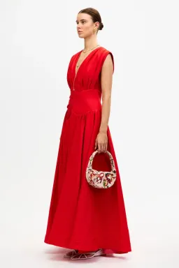 Acler Innoxhill V Neck Maxi Dress in Cherry Red for rent on The Volte - image 2