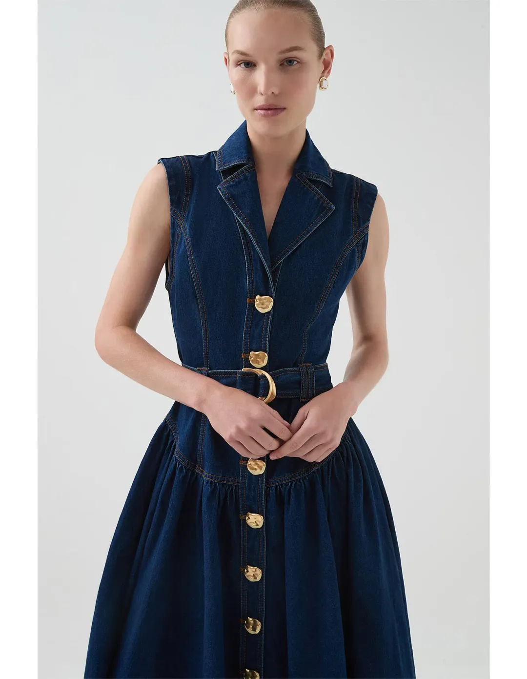 Aje Elena Belted Denim Midi Dress for rent on The Volte - main image