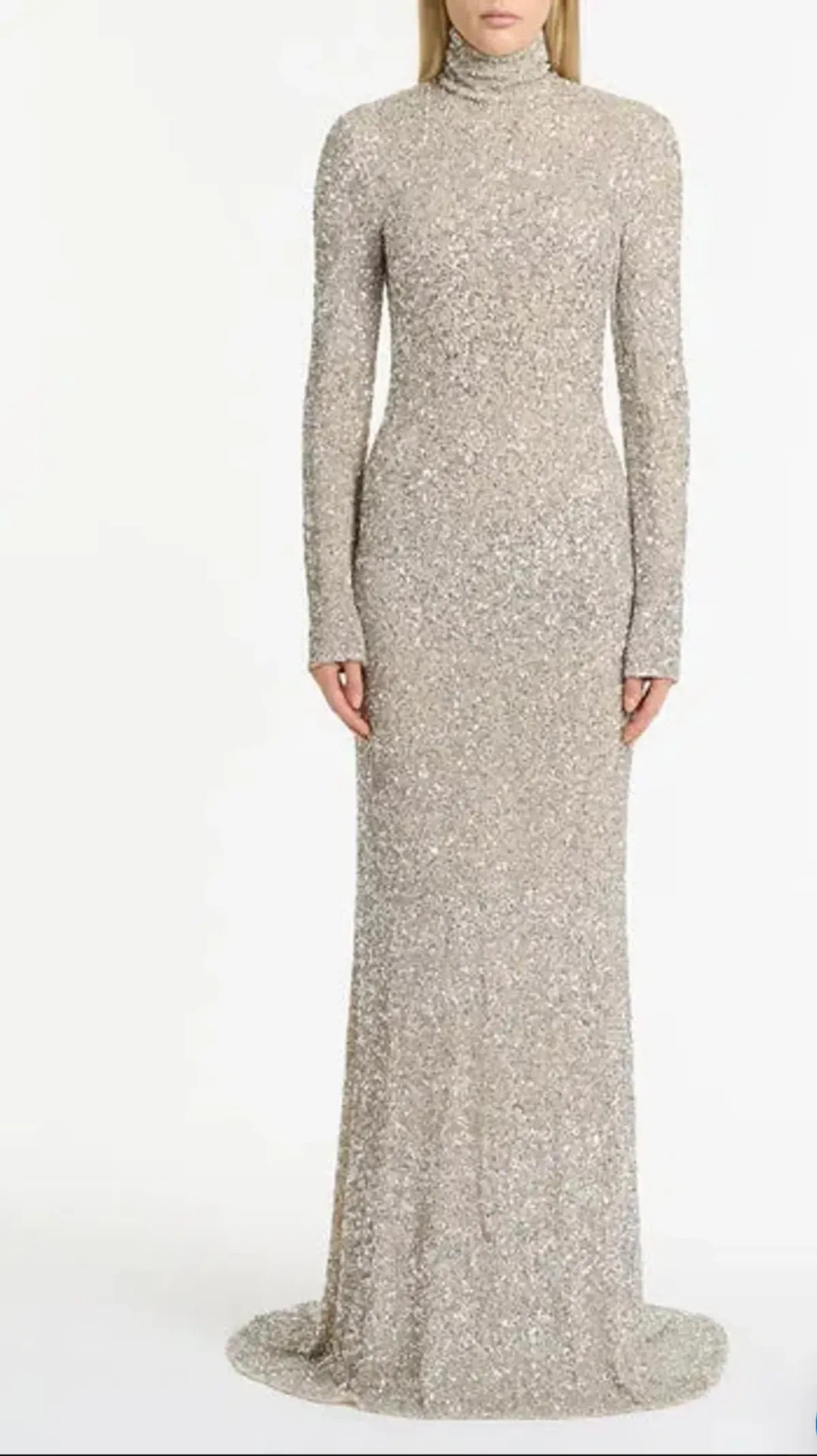 CARLA ZAMPATTI IVORY CRUSHED SEQUIN SLEEVED GOWN for rent on The Volte - main image