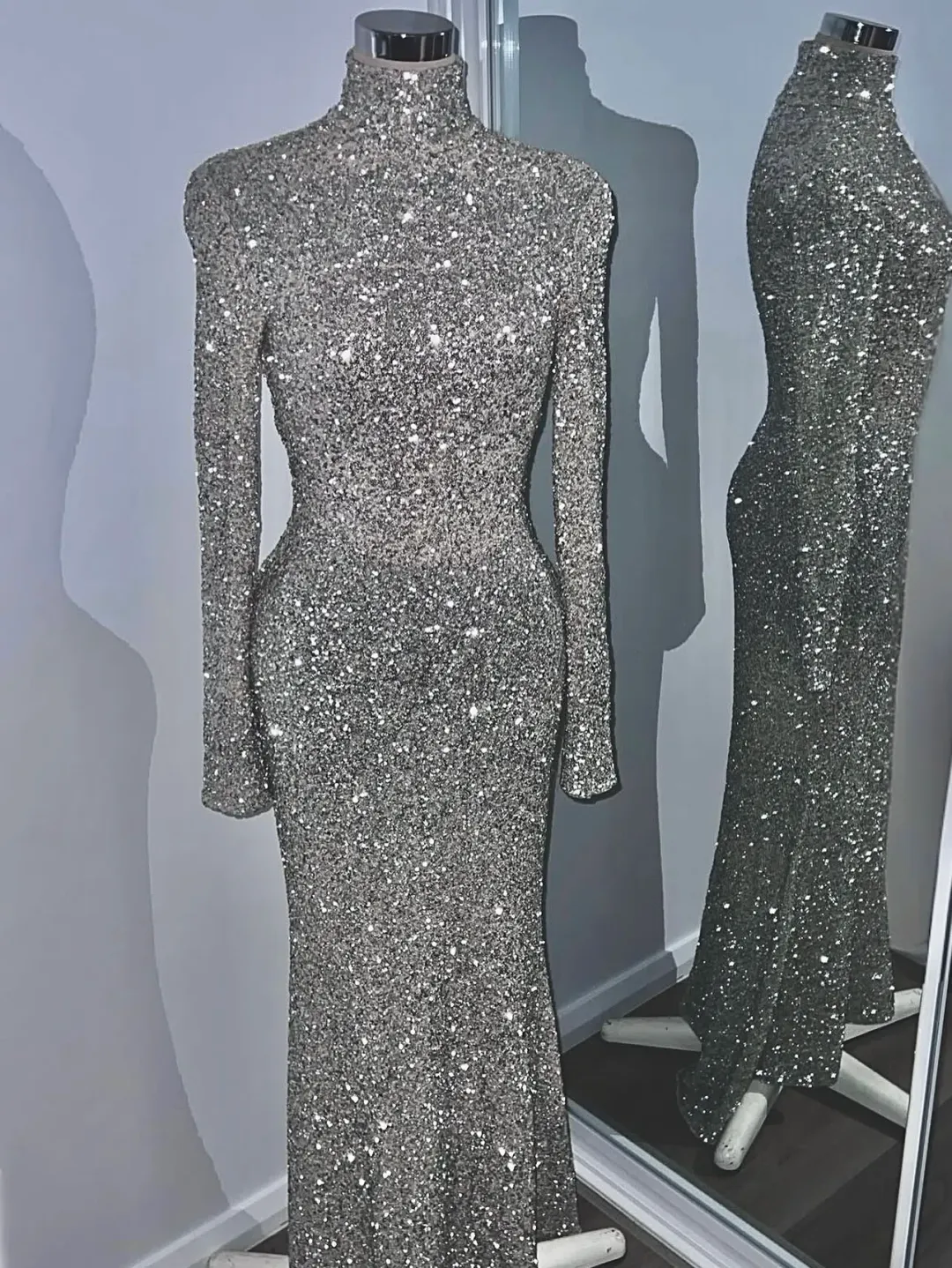 CARLA ZAMPATTI IVORY CRUSHED SEQUIN SLEEVED GOWN for rent on The Volte - main image