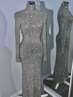 CARLA ZAMPATTI IVORY CRUSHED SEQUIN SLEEVED GOWN for rent on The Volte - image 4