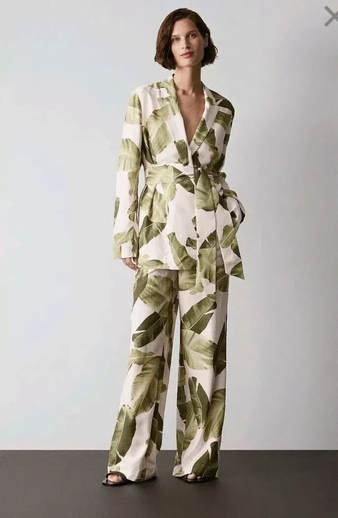 New TRENERY 2-Piece Suit, Palm Leaf Print Green & Pale Pink [10] Pants & Jacket 🩷 for rent on The Volte - main image