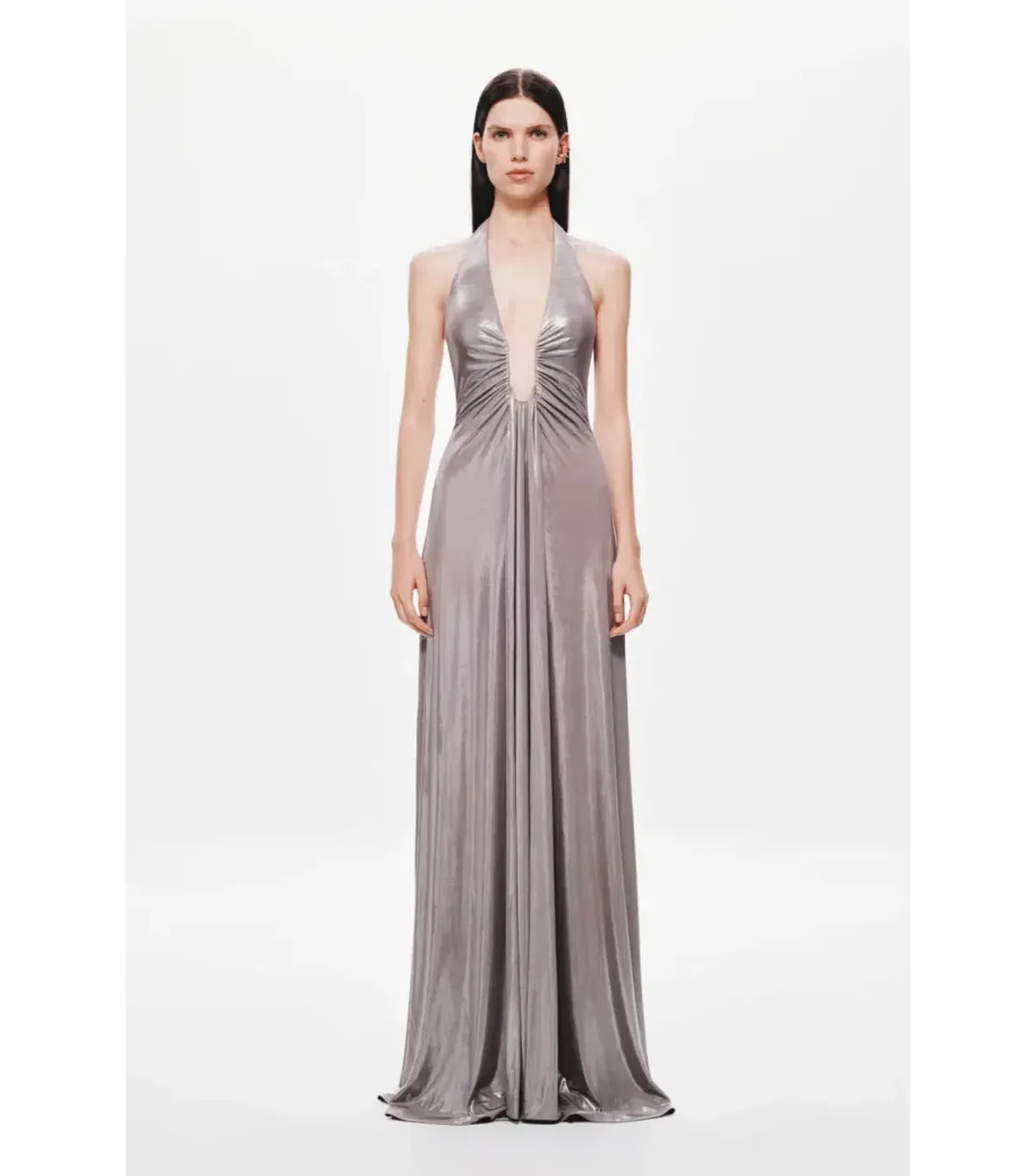 MISHA Jennifer Cupro Maxi Dress in Foil Jersey Cinder | Size 10 for rent on The Volte - main image