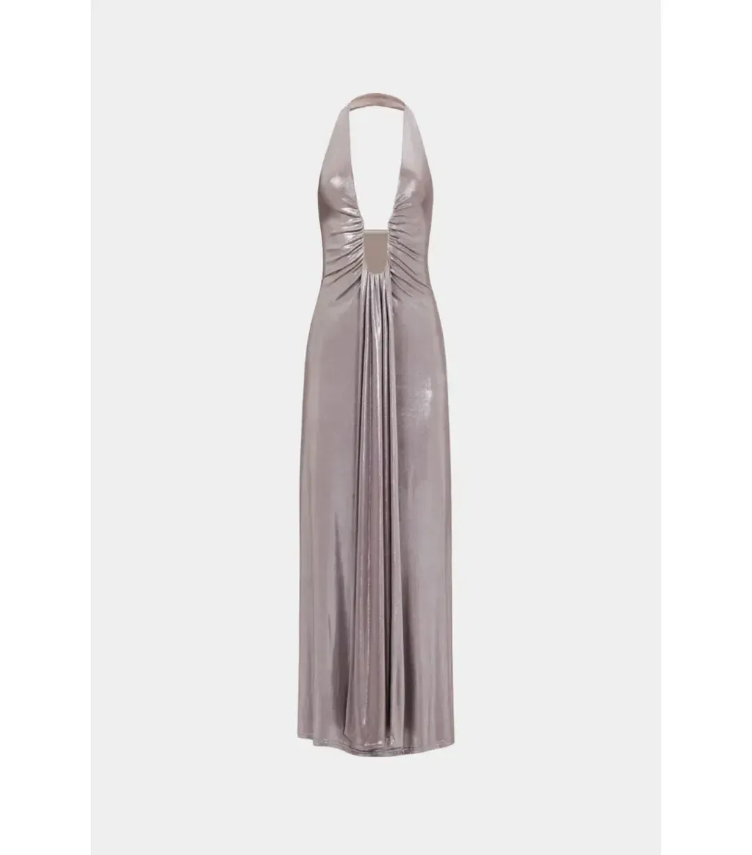 MISHA Jennifer Cupro Maxi Dress in Foil Jersey Cinder | Size 10 for rent on The Volte - main image