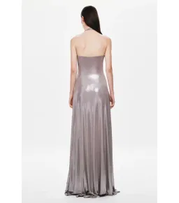 MISHA Jennifer Cupro Maxi Dress in Foil Jersey Cinder | Size 10 for rent on The Volte - image 2