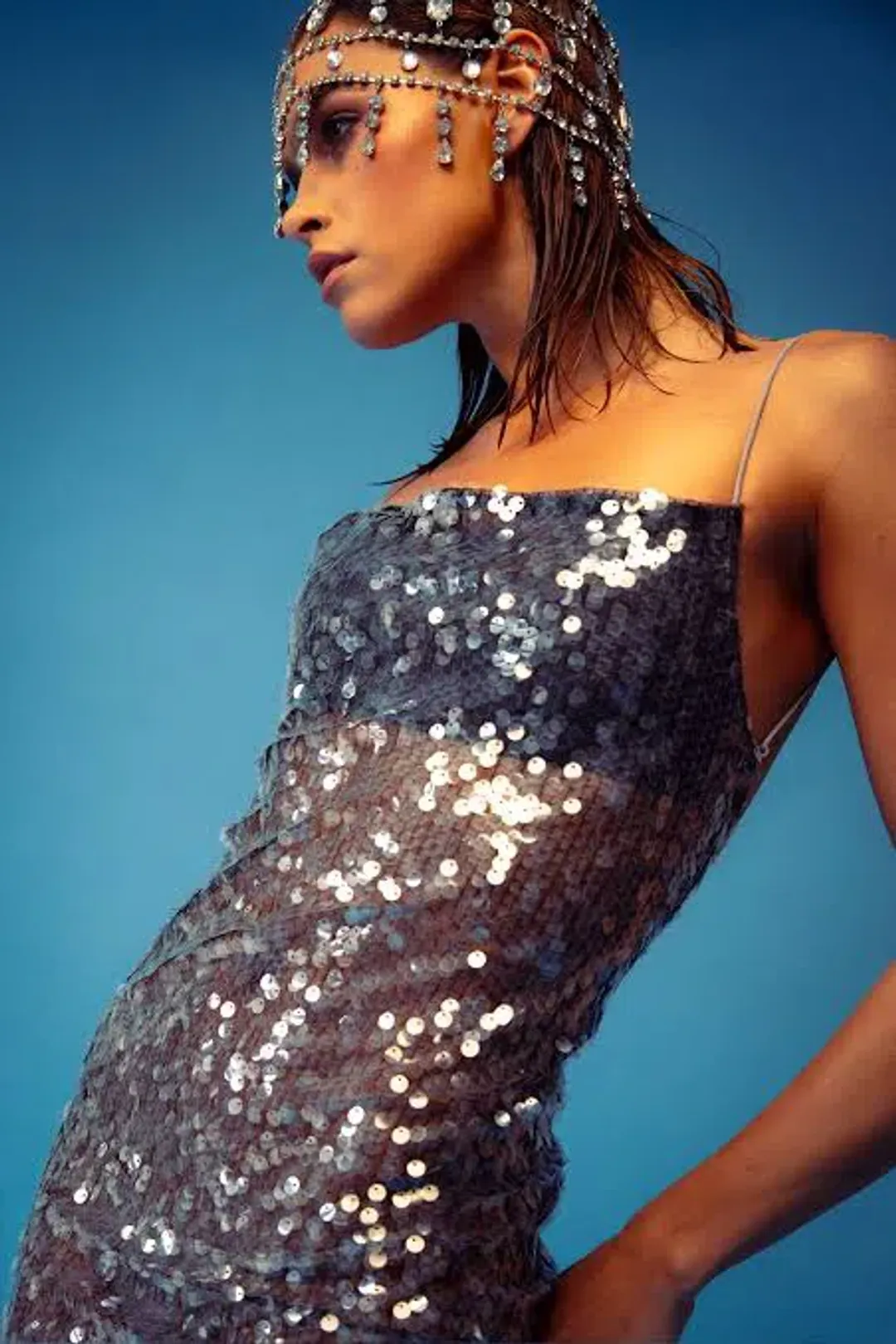 Mercury dress medium fits 6, 8 , silver beauty for rent on The Volte - main image