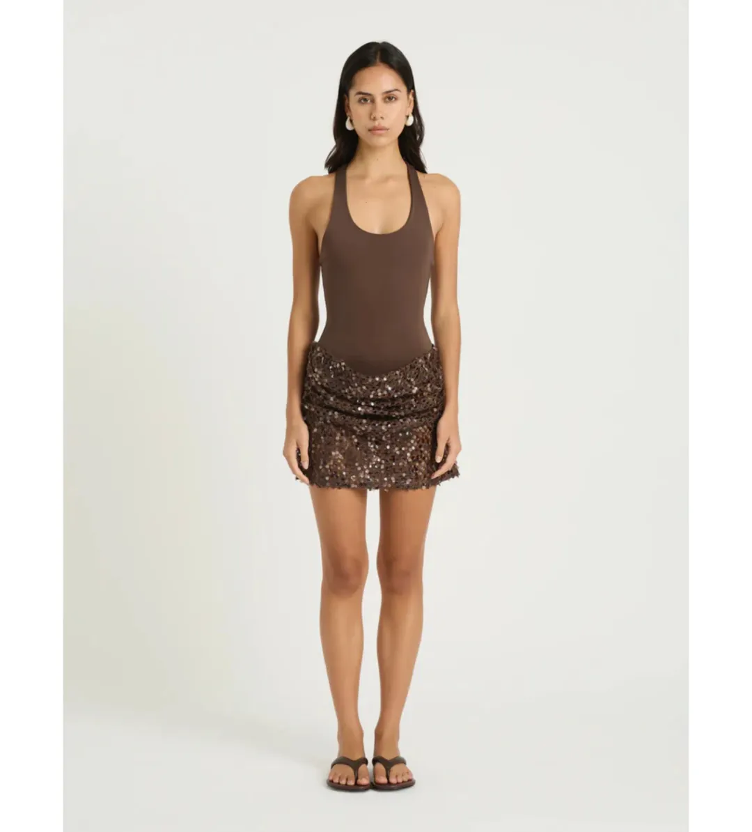 Benni Ariel Mini Dress in Cocoa Size AU10 for rent on The Volte - main image