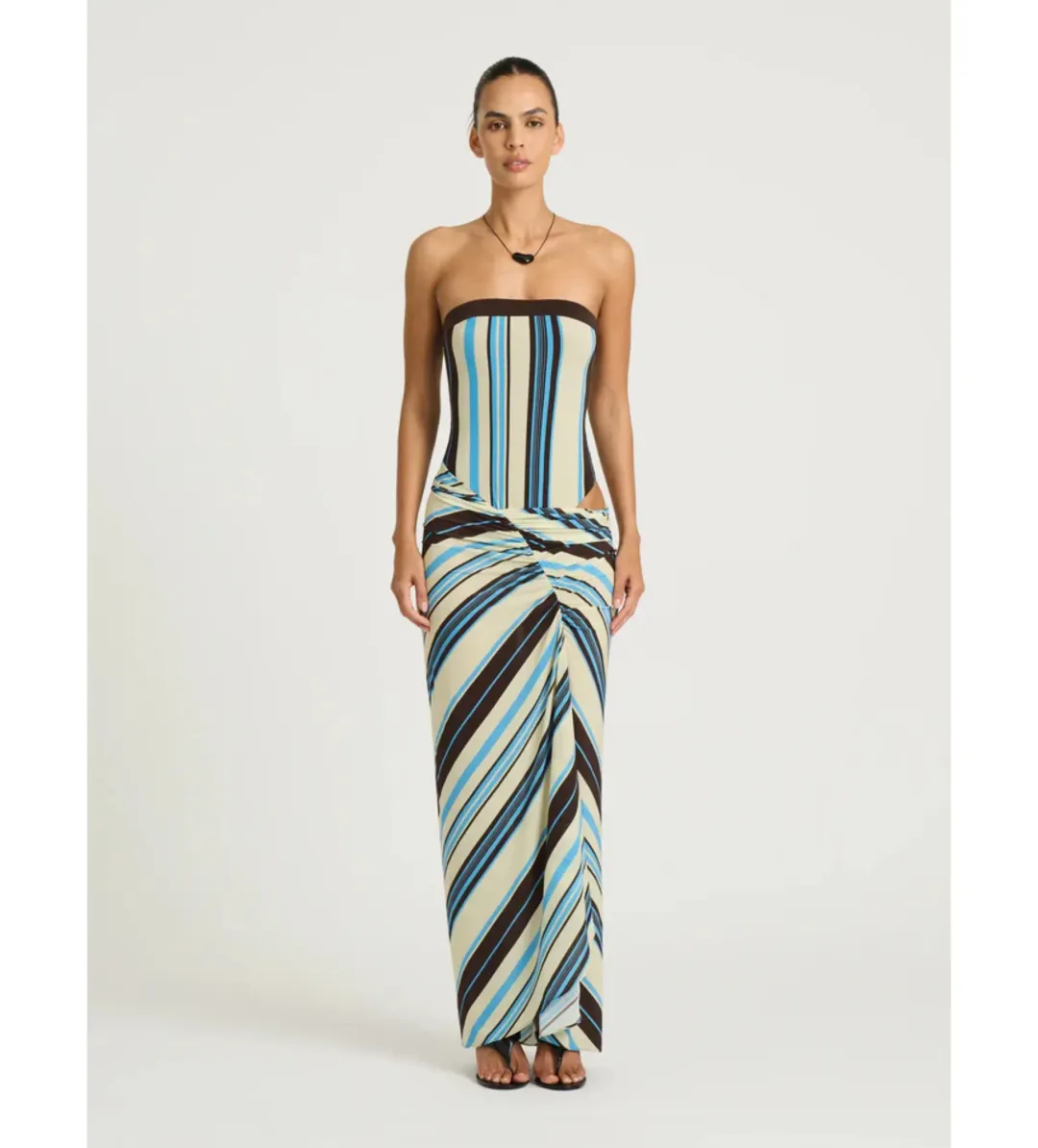 Benni Rumi Strapless Maxi Dress in Ocean Stripe Size AU8 for rent on The Volte - main image