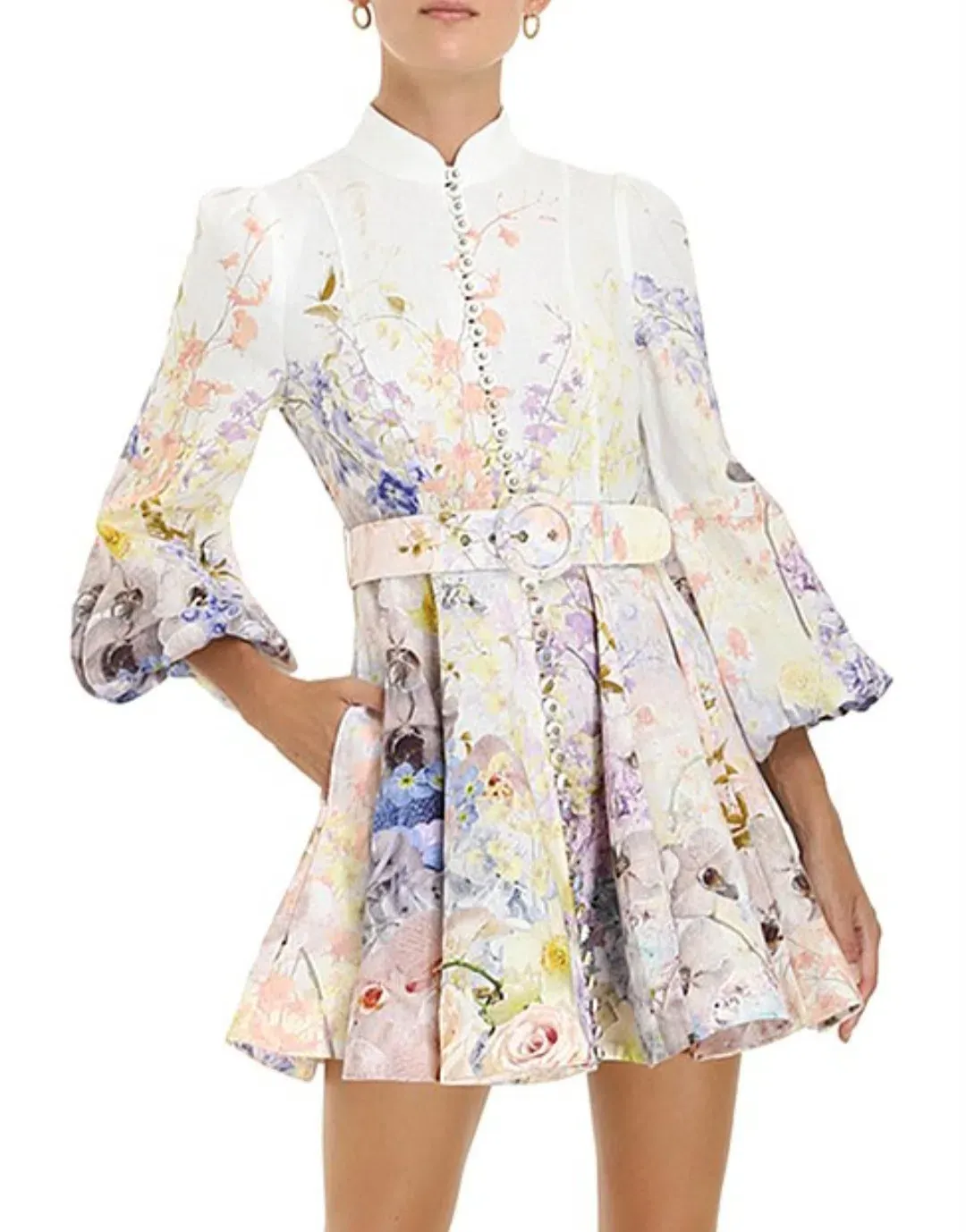 Zimmermann Rhythmic Buttoned Mini Dress in Floral Size 2 AU 12 for rent on The Volte - main image