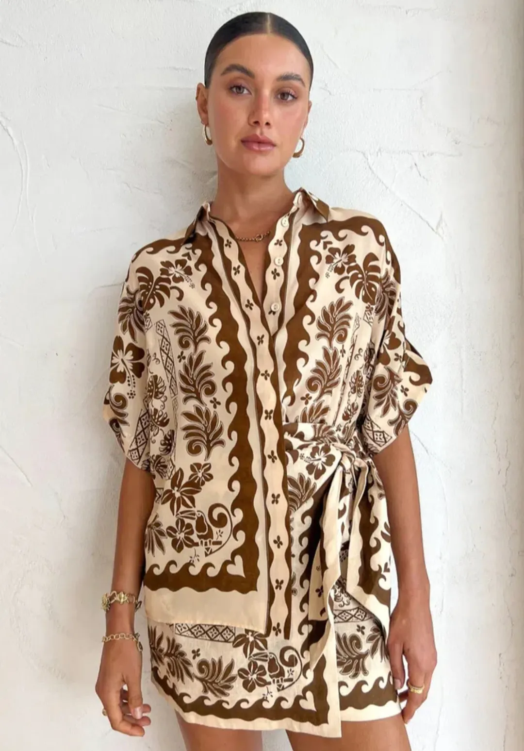 Alemais Tropic Shirt Sarong Skirt Set Size 8 for rent on The Volte - main image