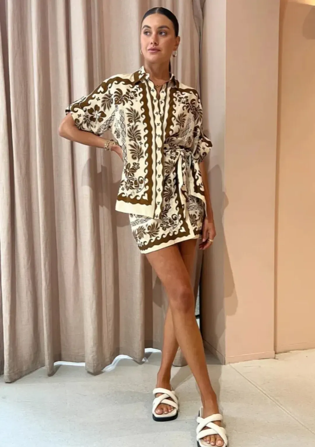 Alemais Tropic Shirt Sarong Skirt Set Size 8 for rent on The Volte - main image