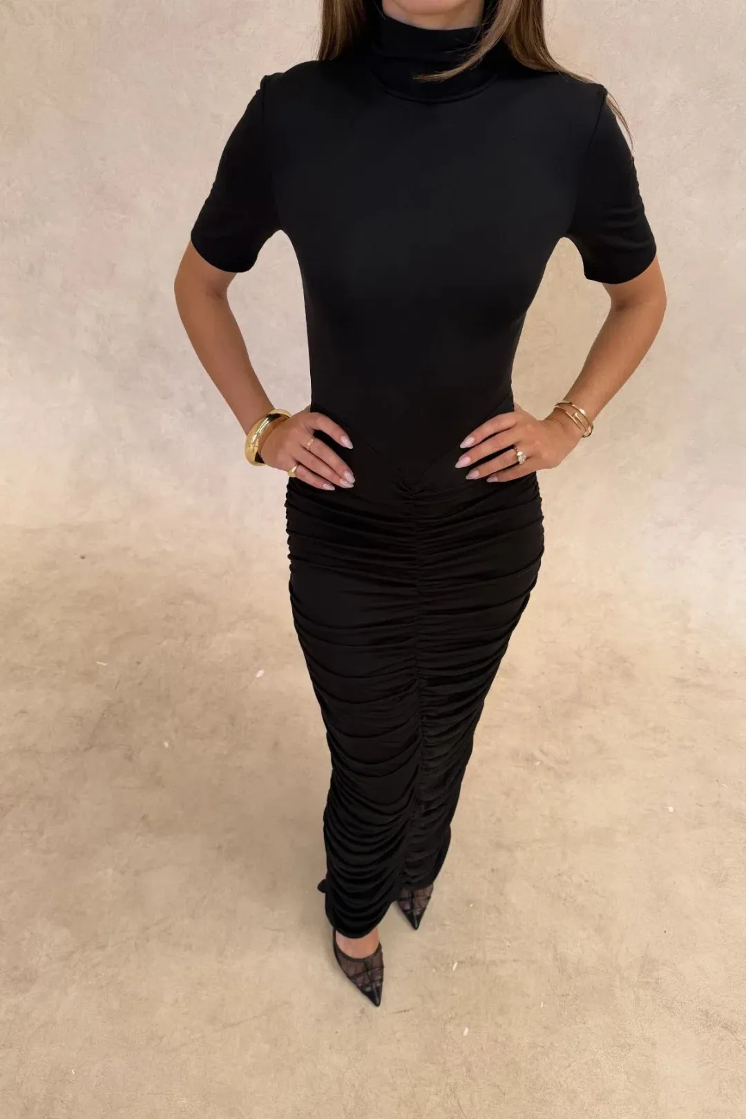 Imana Draped Maxi Dress Black - Sneaky Link - Size XXS for rent on The Volte - main image