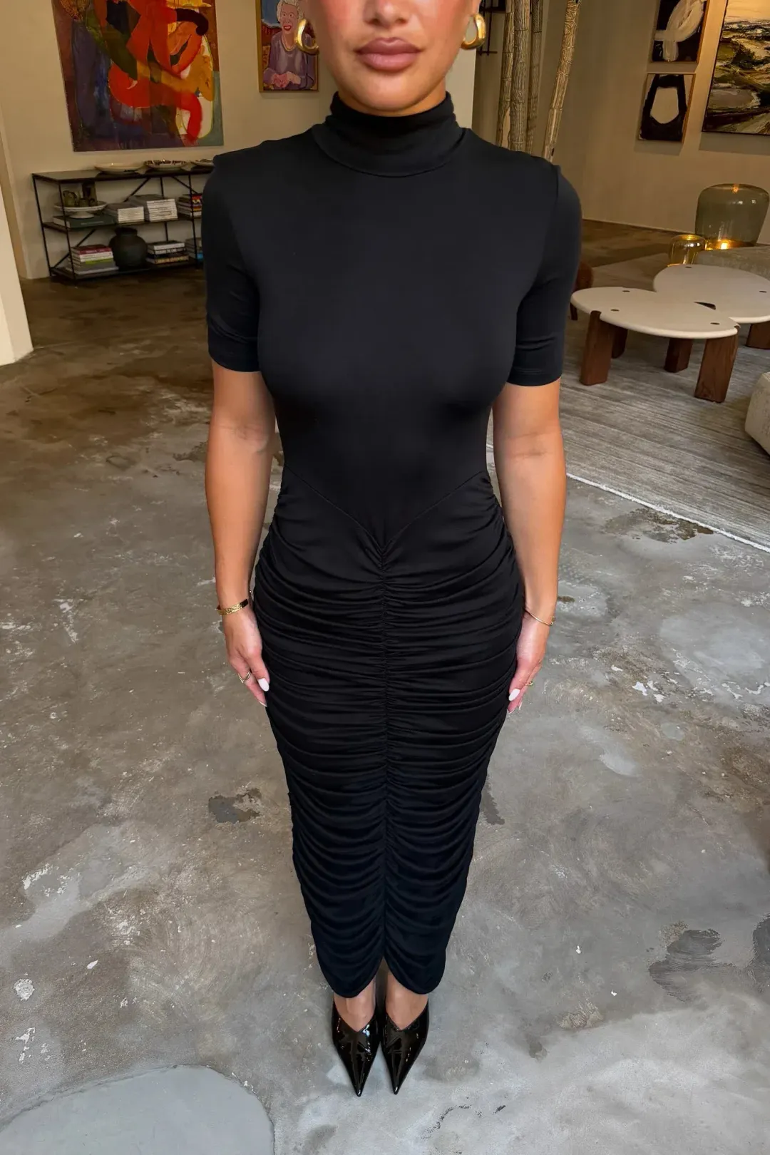 Imana Draped Maxi Dress Black - Sneaky Link - Size XXS for rent on The Volte - main image