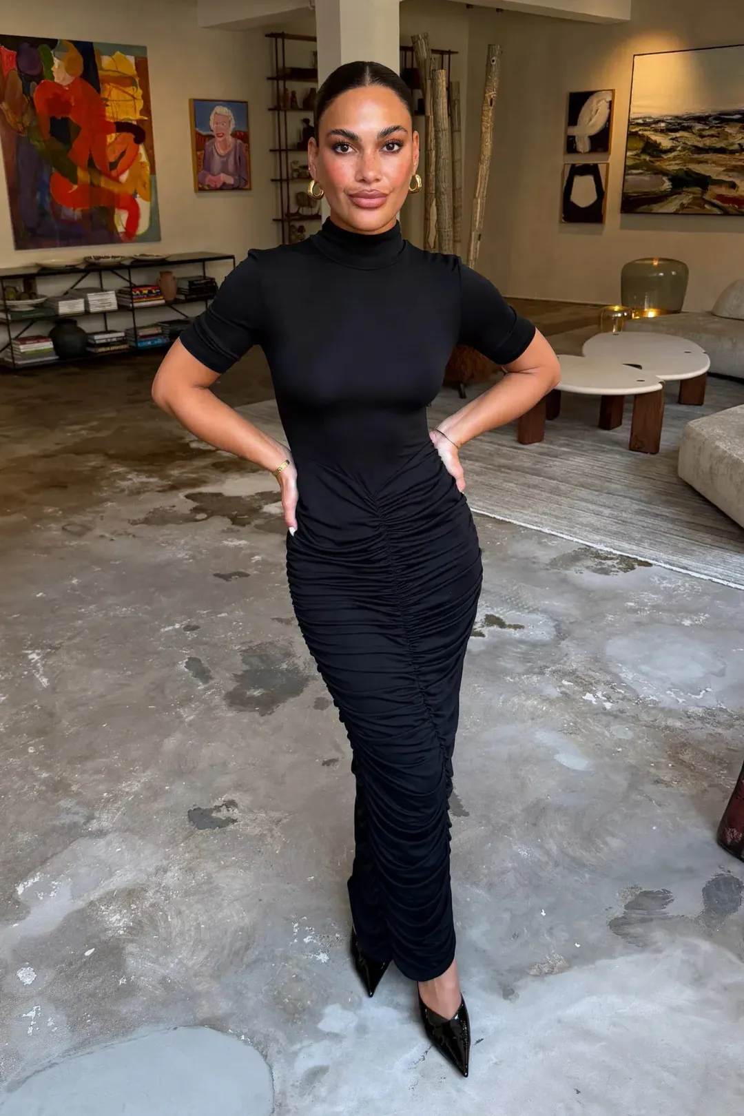 Imana Draped Maxi Dress Black - Sneaky Link - Size XXS for rent on The Volte - main image