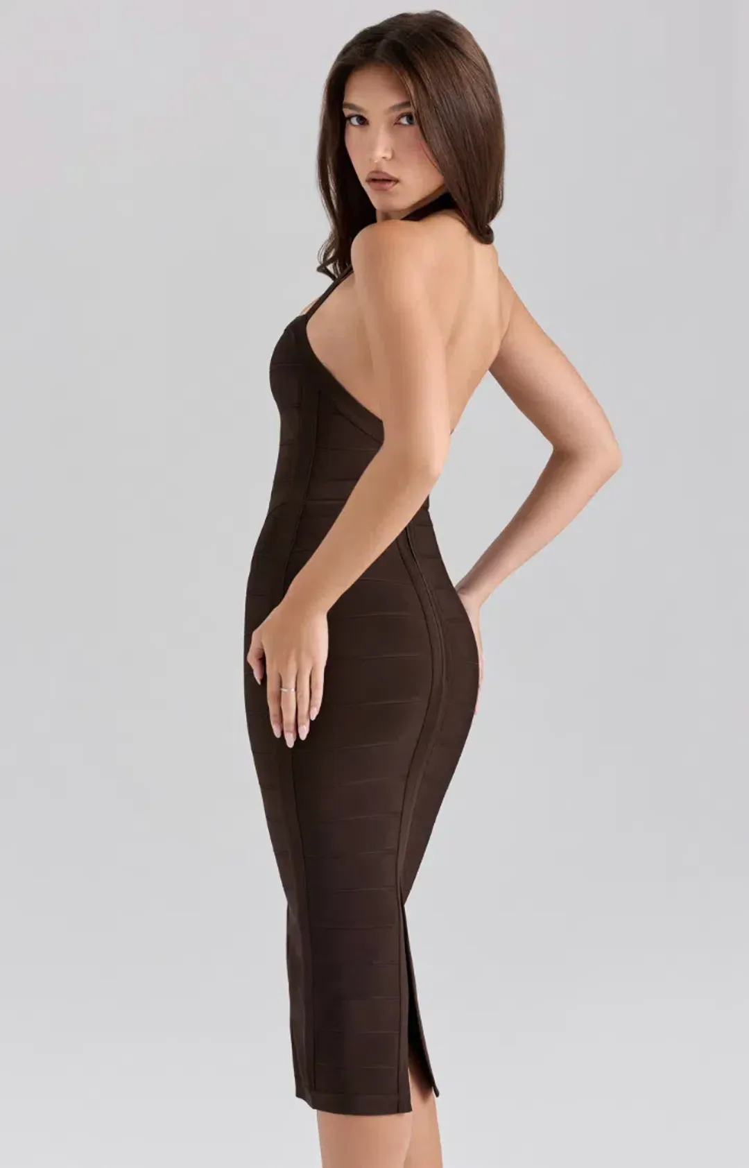 Chocolat Halter midi bandage dress - House of CB bandage dress - size XS for rent on The Volte - main image