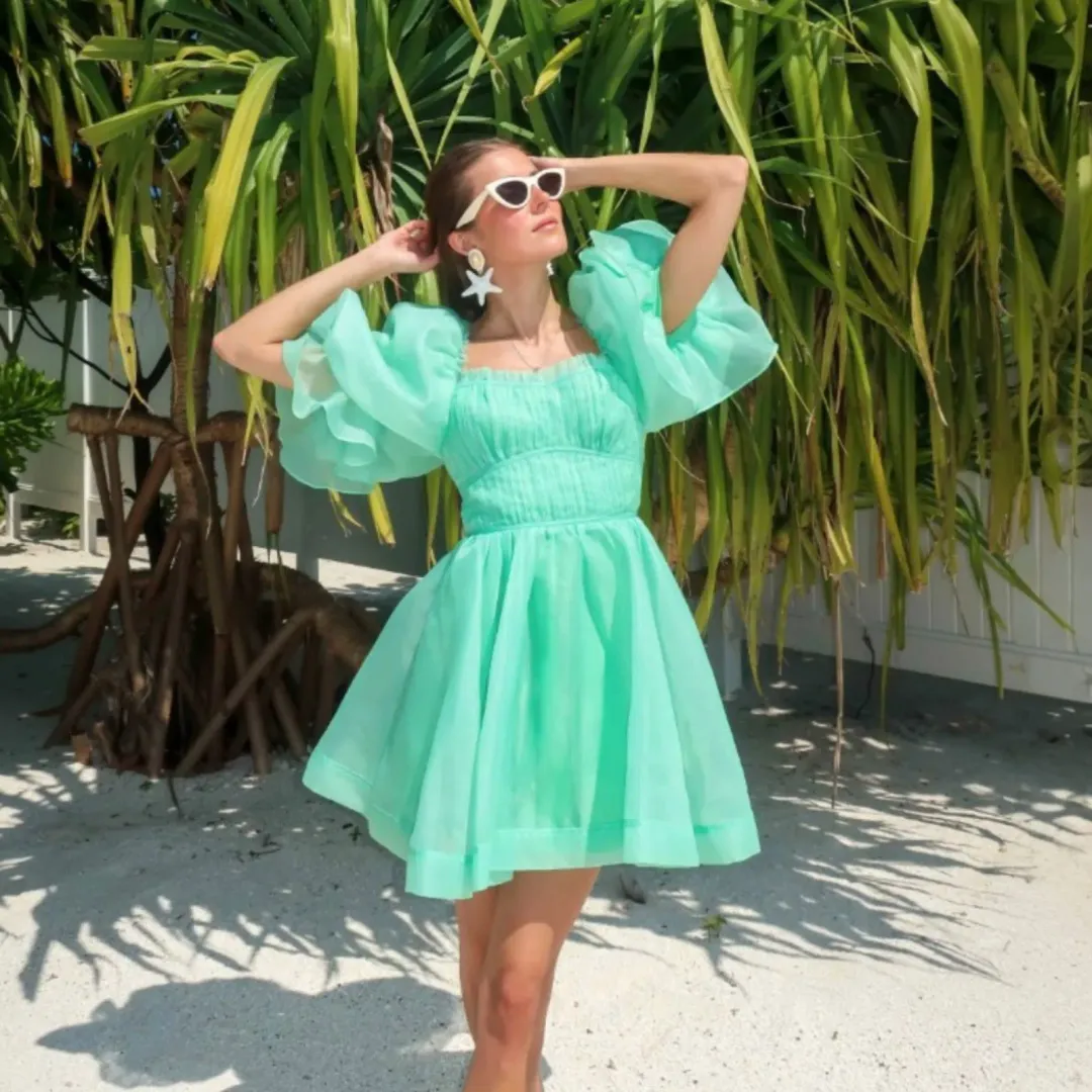 AJE Astrid Tie Back Mini Dress Green Size 16 for rent on The Volte - main image