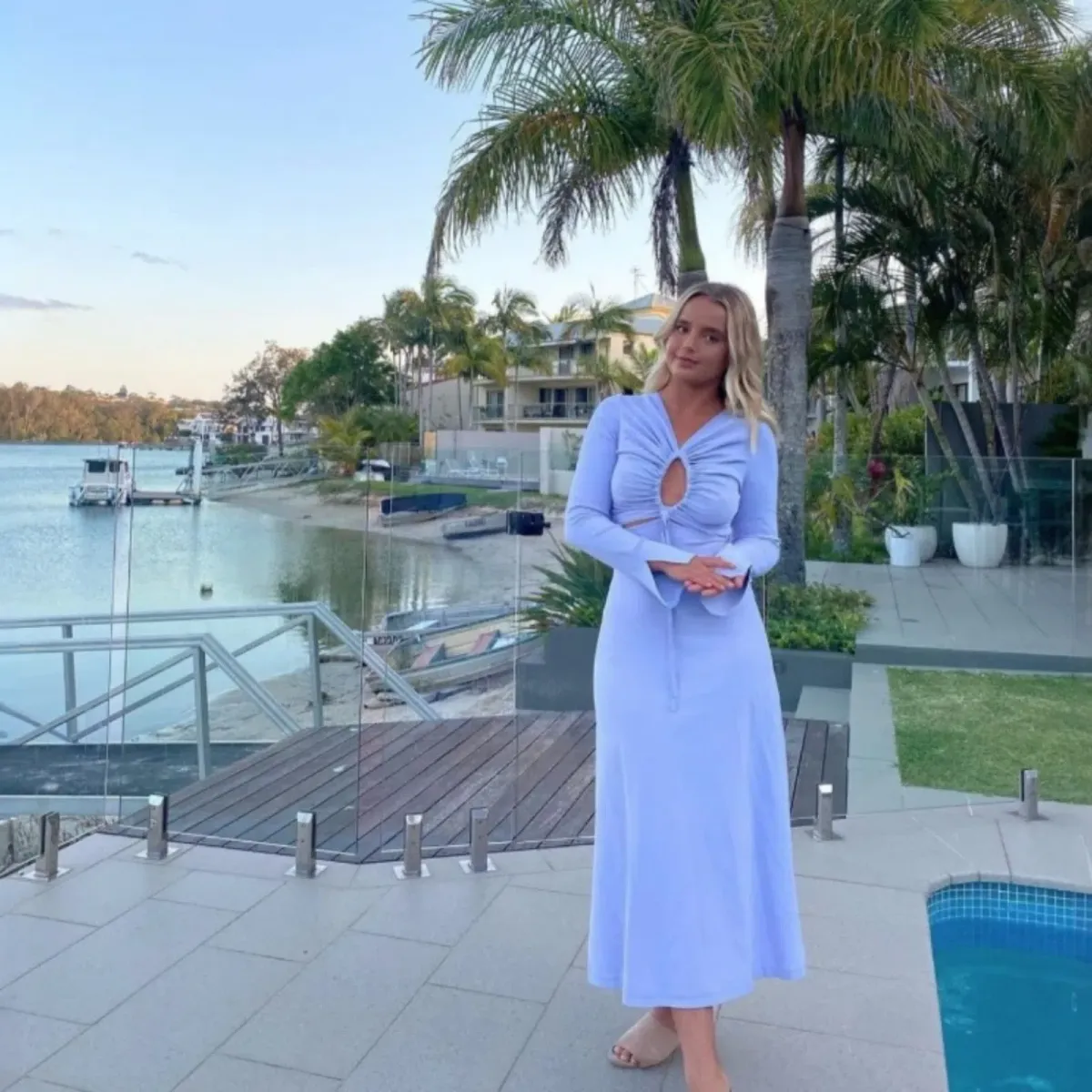 Scanlan Theodore Lilac Crepe Knit Keyhole Dress Size Small for rent on The Volte - main image