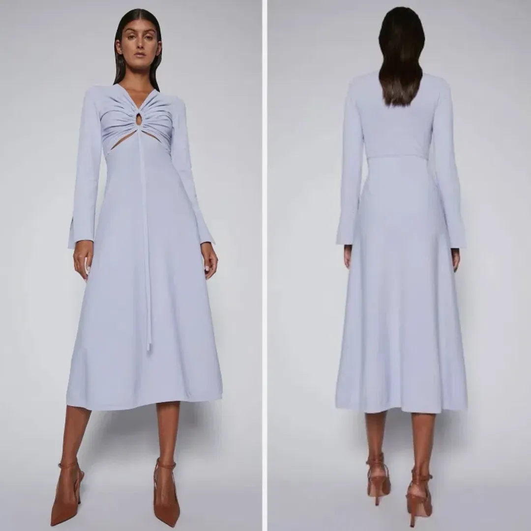 Scanlan Theodore Lilac Crepe Knit Keyhole Dress Size Small for rent on The Volte - main image