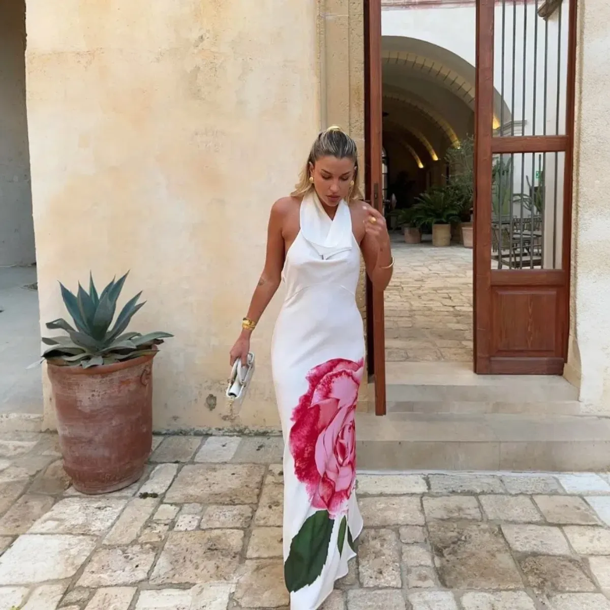 WITH HARPER LU Cowl Slip Dress - White Rose Size Medium (10) for rent on The Volte - main image