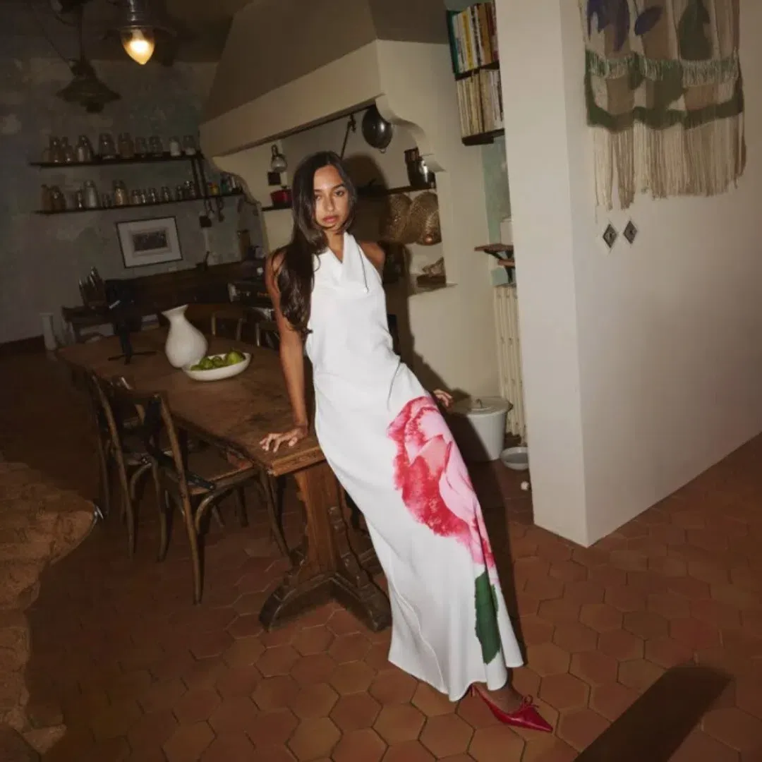 WITH HARPER LU Cowl Slip Dress - White Rose Size Medium (10) for rent on The Volte - main image