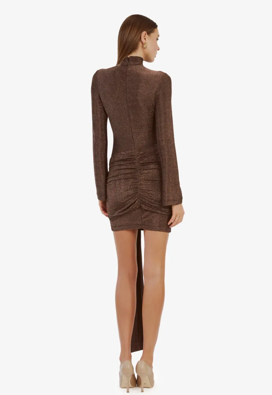 Bardot Seraphina Brown Sparkle Tie Front Mini Dress Size 12 for rent on The Volte - main image