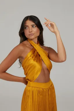 Karna Ramsay Stella Jumpsuit Yellow Gold Size M (AU 10) for rent on The Volte - image 1