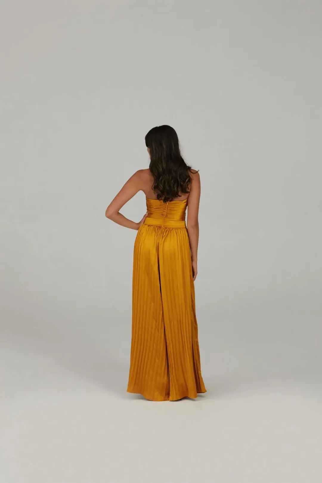 Karna Ramsay Stella Jumpsuit Yellow Gold Size M (AU 10) for rent on The Volte - main image