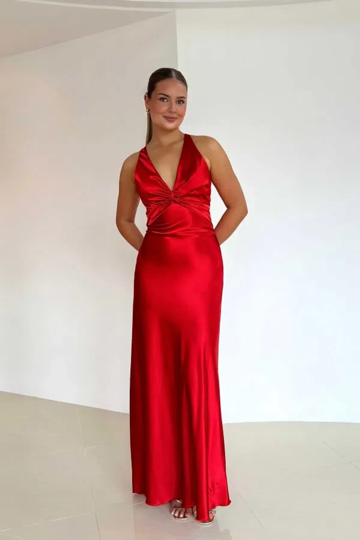 Ruth Tarvydas Goddess Gown in Bright Red Size AU10 for rent on The Volte - main image