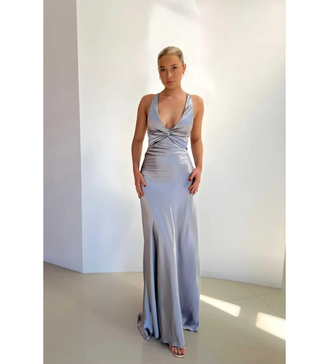 Ruth Tarvydas Goddess Gown in Silver Size AU10 for rent on The Volte - main image