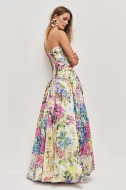 AJE Strapless Dahlia Gown in Lavandula - Size 14 AU - Colourful Floral Print Maxi Dress for rent on The Volte - image 2