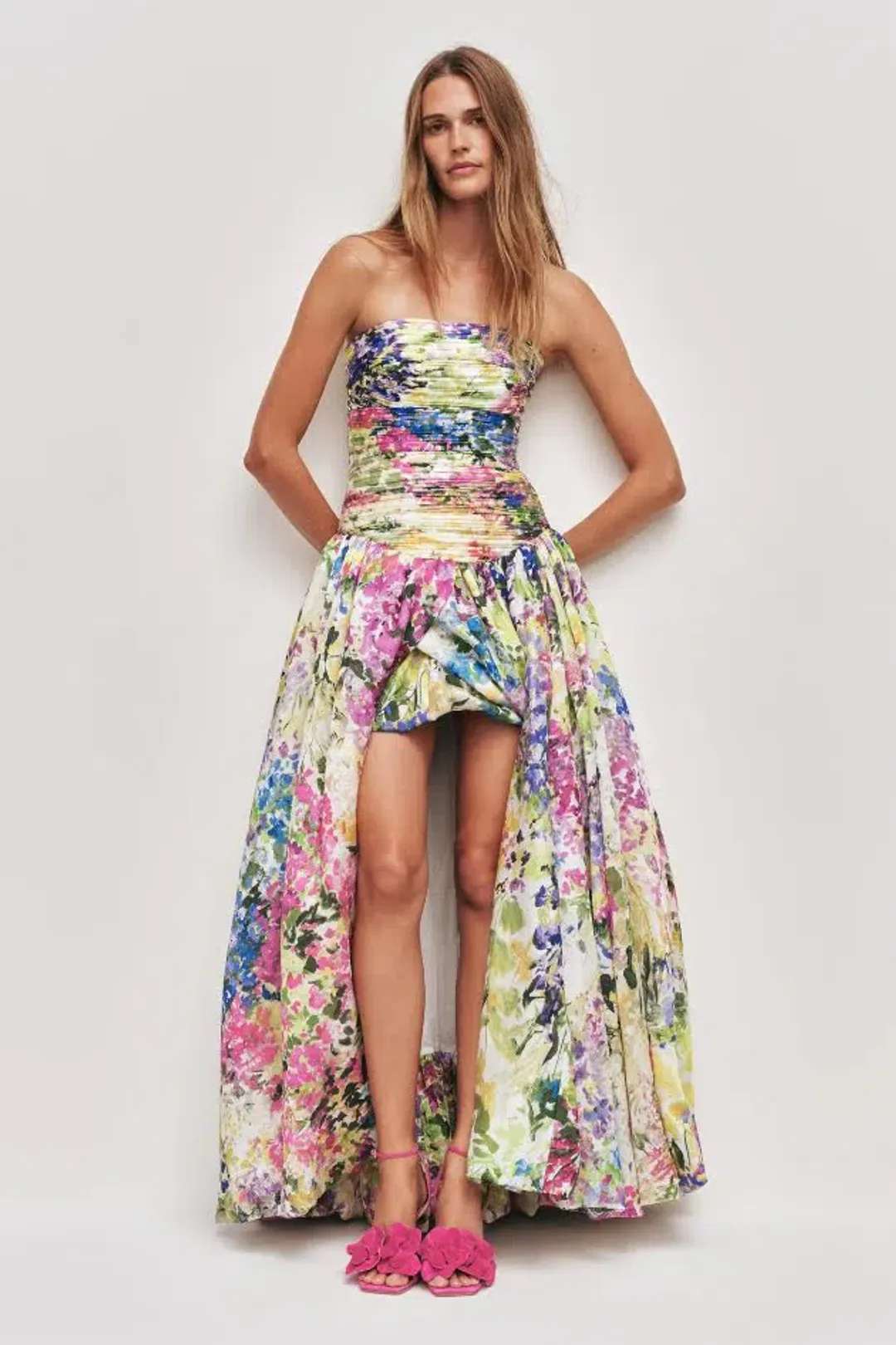 AJE Strapless Dahlia Gown in Lavandula - Size 14 AU - Colourful Floral Print Maxi Dress for rent on The Volte - main image