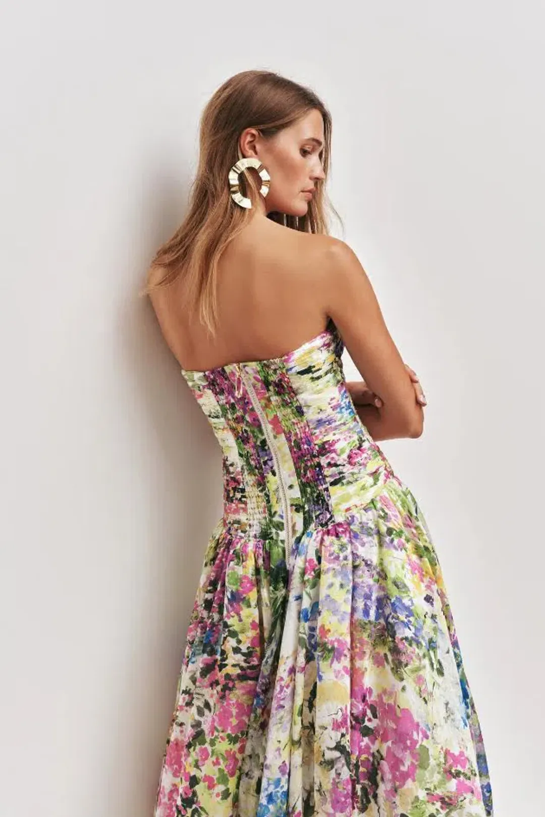 AJE Strapless Dahlia Gown in Lavandula - Size 14 AU - Colourful Floral Print Maxi Dress for rent on The Volte - main image