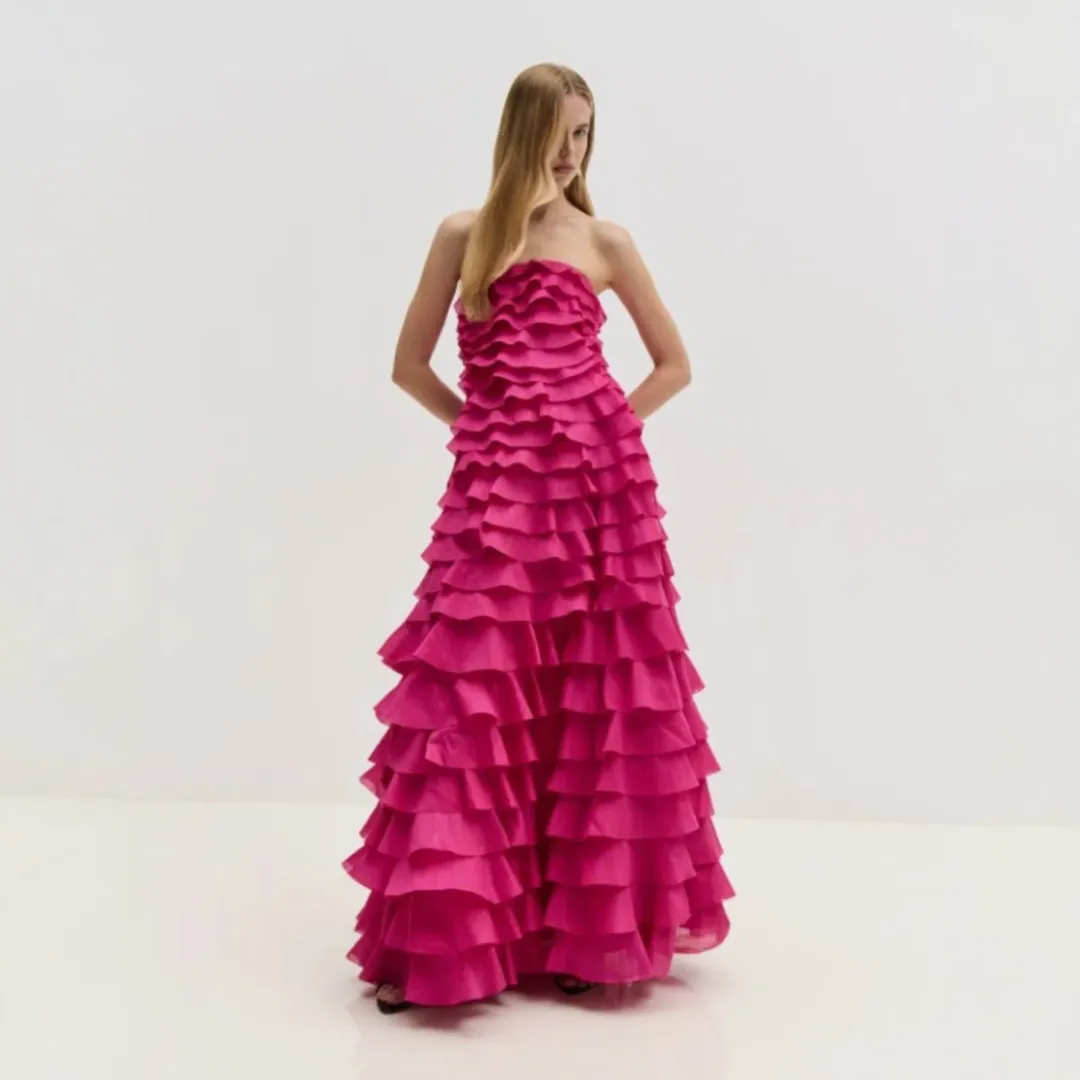 AJE Fleur Pleated Magenta Gown Size 10 for rent on The Volte - main image