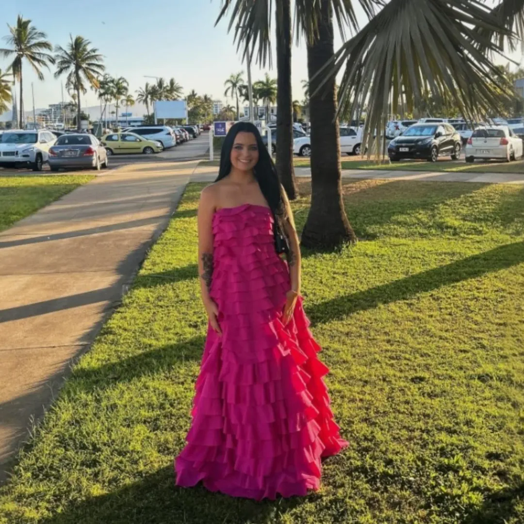 AJE Fleur Pleated Magenta Gown Size 10 for rent on The Volte - main image