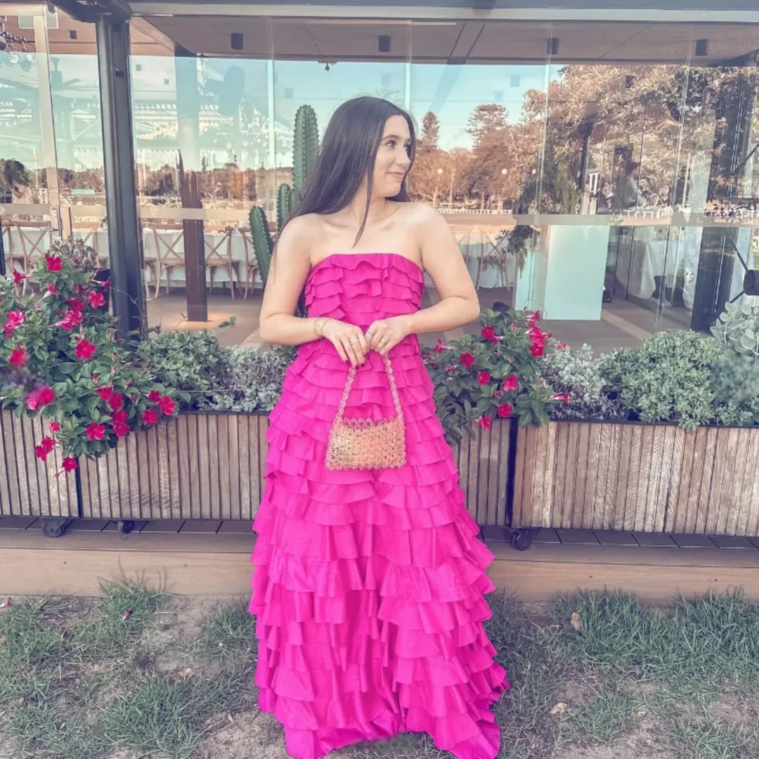 AJE Fleur Pleated Magenta Gown Size 10 for rent on The Volte - main image