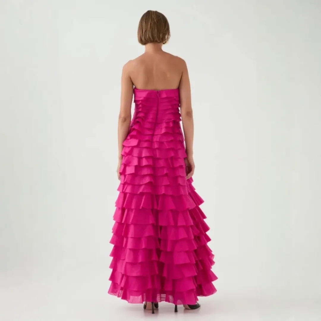 AJE Fleur Pleated Magenta Gown Size 10 for rent on The Volte - main image