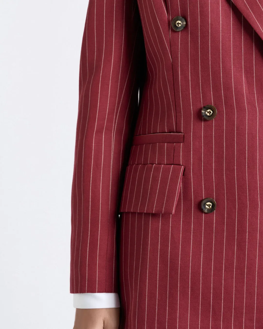 CUE Linen blend pinstripe suit - Maroon (12) for rent on The Volte - main image
