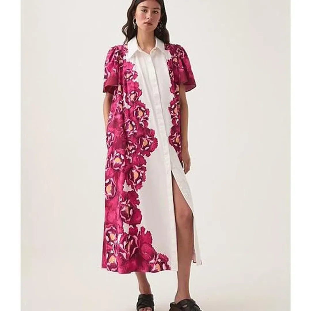 🩷 AJE Fernanda Midi Dress in Bold Blooming Pink Floral - Size 8 AU 🩷 for rent on The Volte - main image