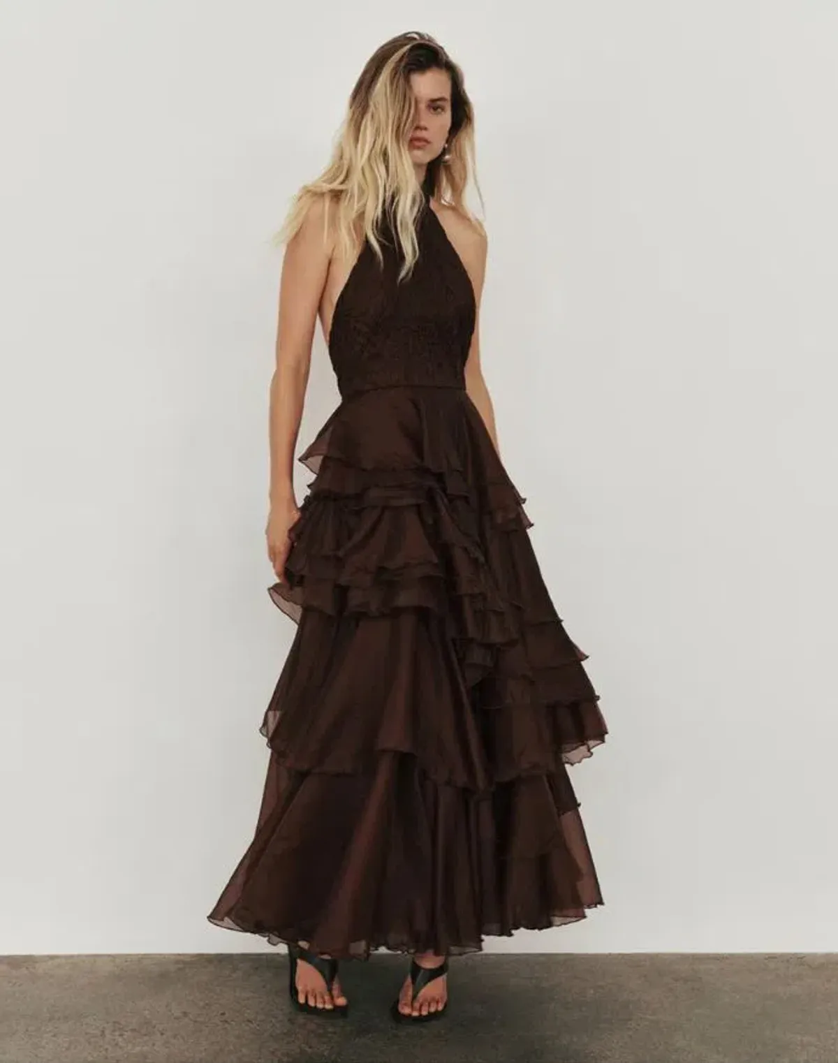 Aje Fayette Gown in Dark Chocolate Size 6 for rent on The Volte - main image