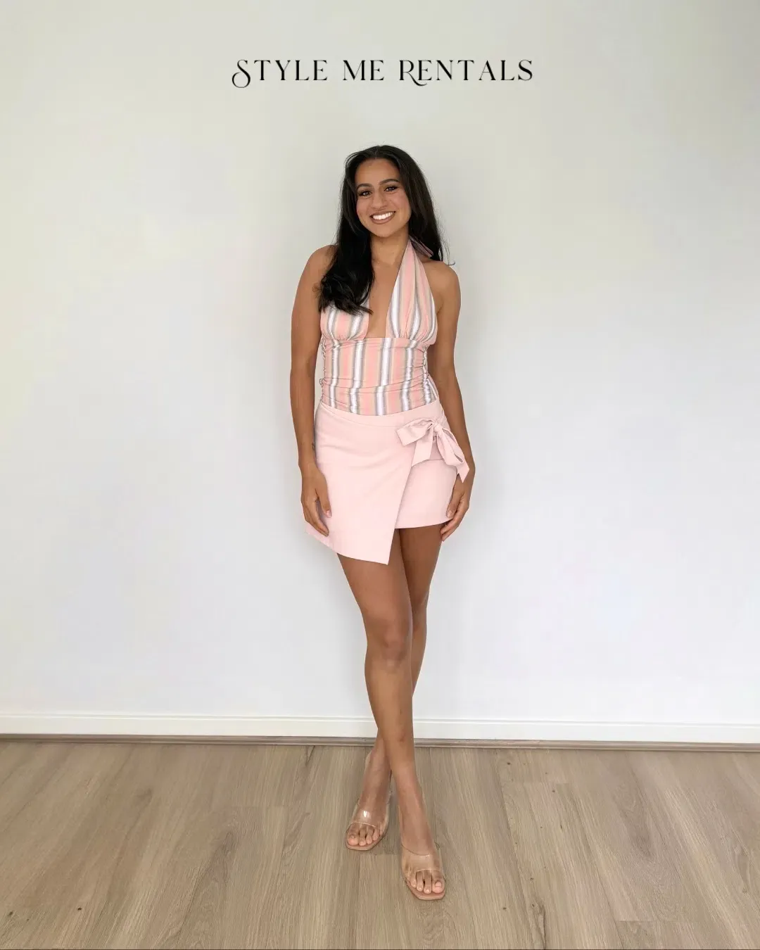 Benni Tiano Mini Dress Pink Stripe Size 8 for rent on The Volte - main image