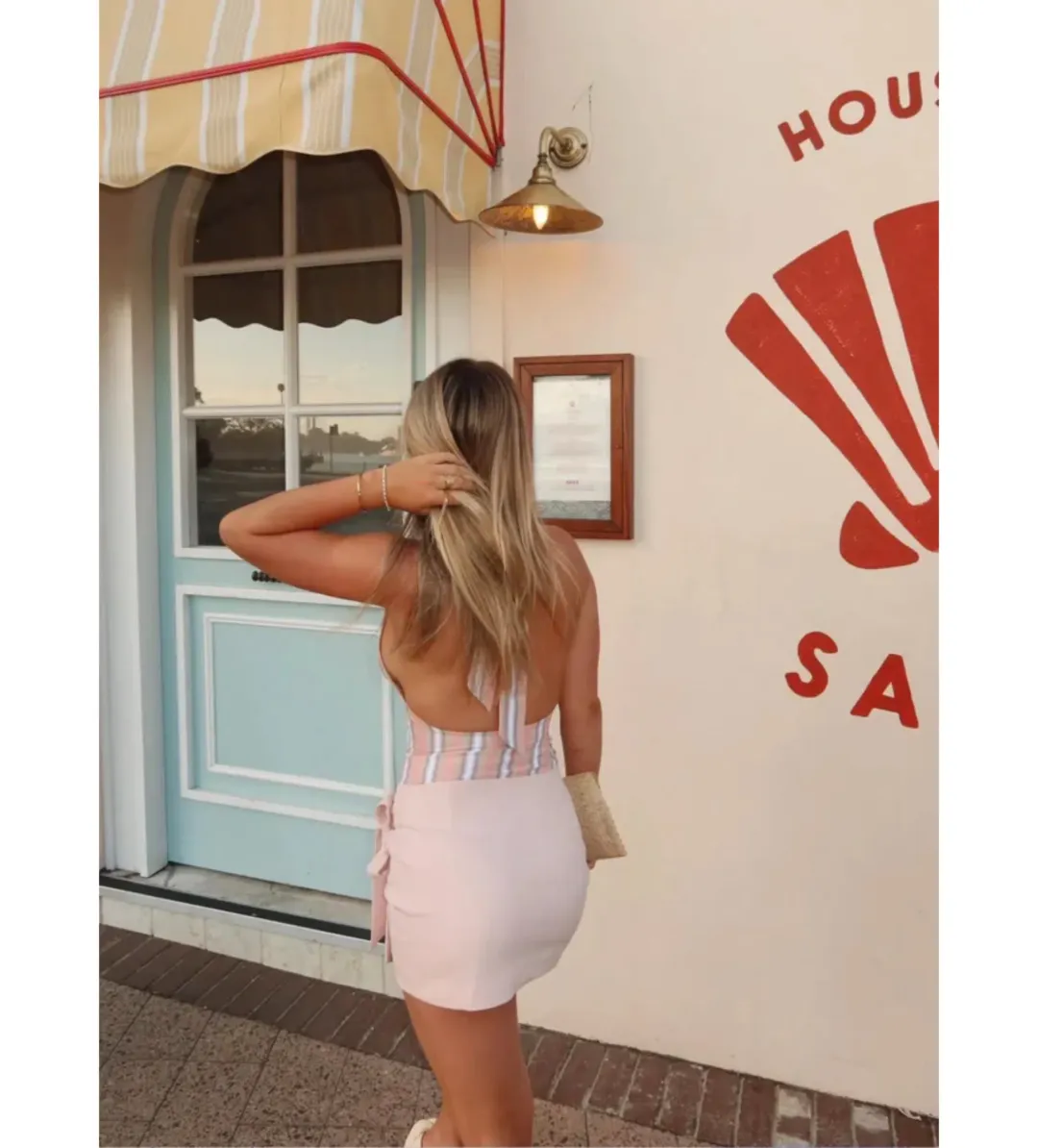 Benni Tiano Mini Dress in Pink Stripe Size AU10 for rent on The Volte - main image