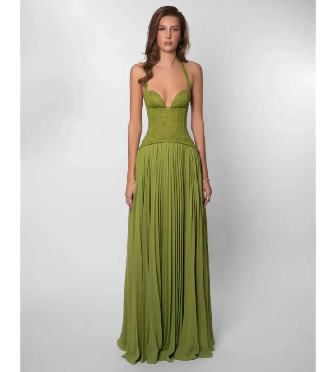 Fenity Gaia Halter Dress in Green Size M for rent on The Volte - main image