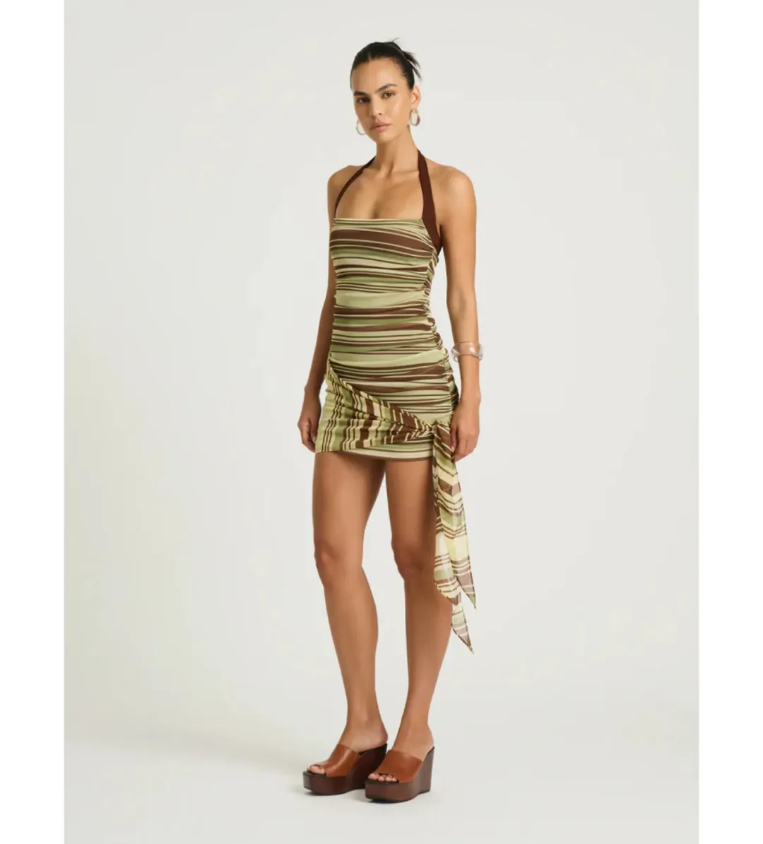 Benni Marnie Mini Dress in Earth Stripe Size AU6 for rent on The Volte - main image