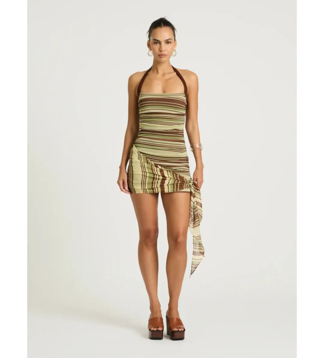 Benni Marnie Mini Dress in Earth Stripe Size AU6 for rent on The Volte - main image