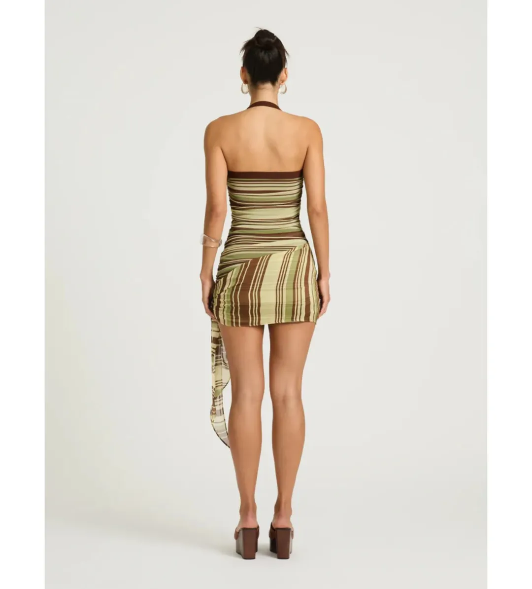 Benni Marnie Mini Dress in Earth Stripe Size AU8 for rent on The Volte - main image