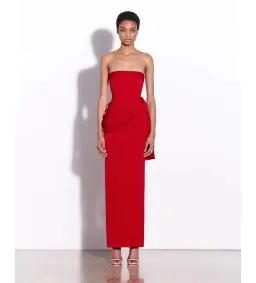 Alex Perry Strapless Corset Tiered Satin Crepe Gown in Red Size XXS/AU4 for rent on The Volte - image 1