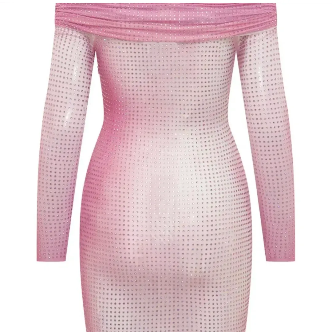 Self-Portrait Contour Print Embellished Pink Mini Dress for rent on The Volte - main image