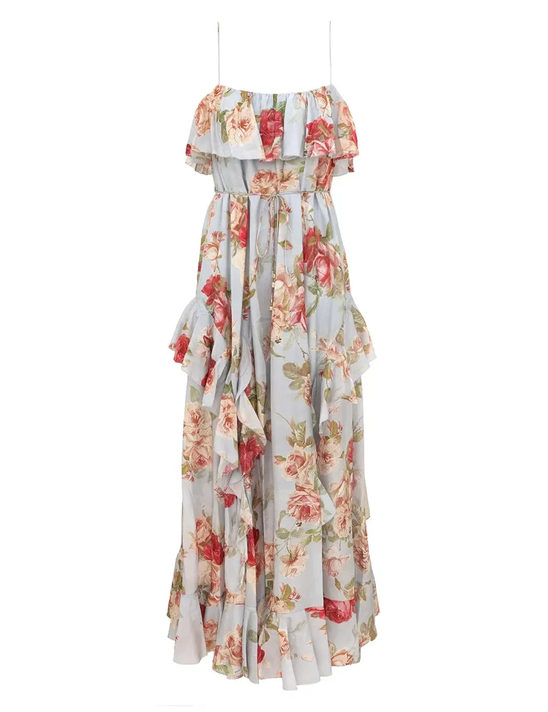 Zimmermann Roselight Frill Maxi Dress Blue Rose Floral Size 1 for rent on The Volte - main image