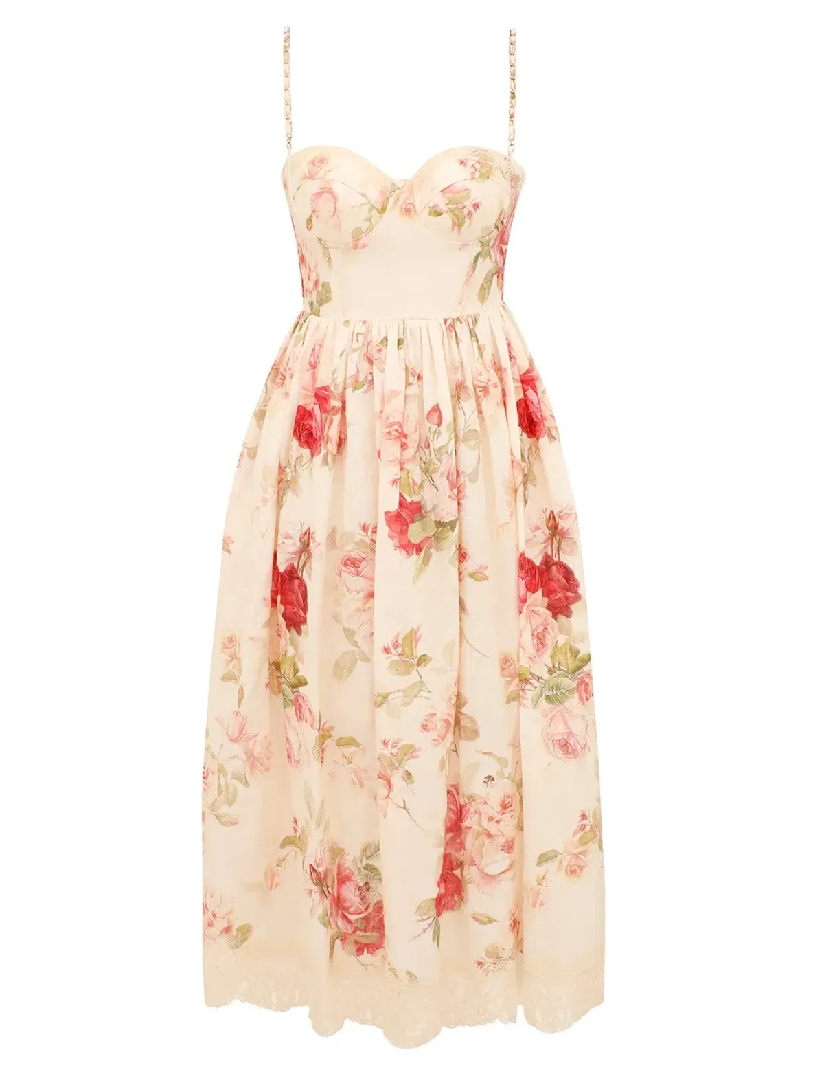 Zimmermann Roselight Picnic Midi Dress Cream Rose Floral Size OP for rent on The Volte - main image